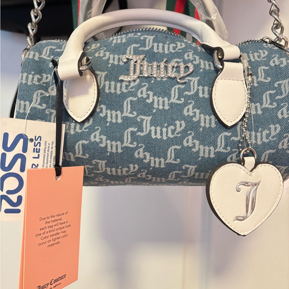 Juicy Couture Blue Denim Monogram Mini Satchel with White Trim